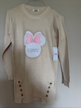 Venezia Cream Crewneck Sweater with Pink/Love Bow Applique